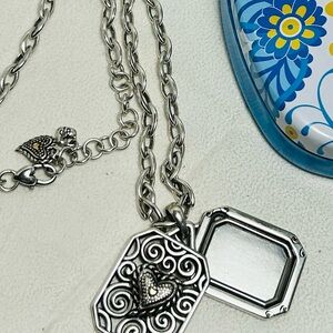 Brighton Hidden Picture Frame Necklace Double Pendant Silver Plated 19" & Tin